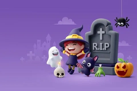 Collection of 3d Vector Halloween icon, Happy Halloween party concept. Stock Illustration