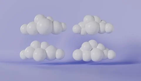 Collection of 3d white clouds isolated on purple background Stock Illustration