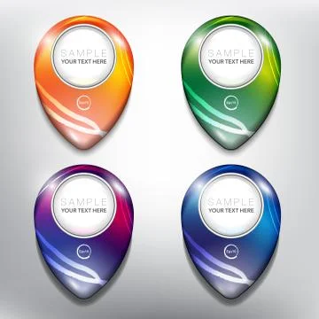 Collection of 4 blank map markers. Stock Illustration