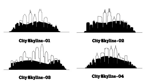 Collection of 4 continuous-line city skyline animations with modern skyscrapers. Stock Footage 346272892