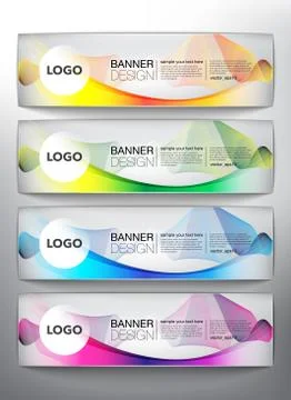 Collection of 4 horizontal web banners in colorful, linear design. Ilustración de archivo