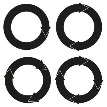 Collection of 4 isolated black round arrows Stock Illustration