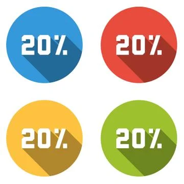 Collection of 4 isolated flat buttons (icons) for 20% (discount) Stock Illustration