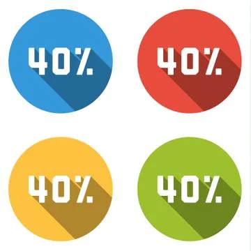 Collection of 4 isolated flat buttons (icons) for 40% (discount) Stock Illustration
