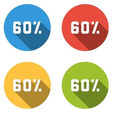 Collection of 4 isolated flat buttons (icons) for 60% (discount) Stock Illustration