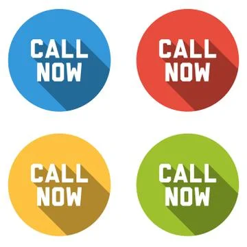 Collection of 4 isolated flat buttons (icons) with CALL NOW text Stock Illustration