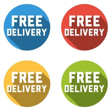 Collection of 4 isolated flat buttons (icons) with FREE DELIVERY text Stock Illustration