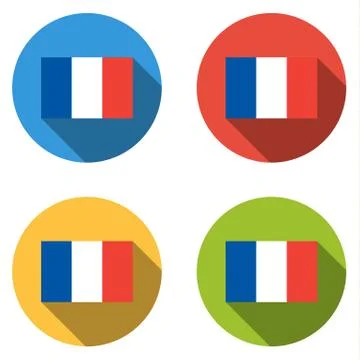 Collection of 4 isolated flat  buttons (icons) with FRANCE flag Stock Illustration