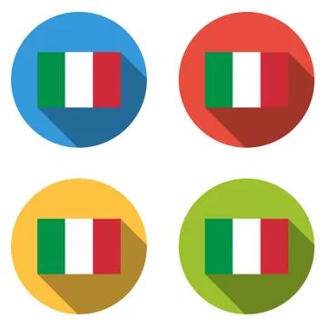 Collection of 4 isolated flat buttons (icons) with Italian flag Stock Illustration