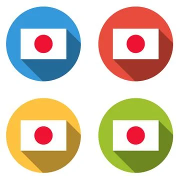 Collection of 4 isolated flat  buttons (icons) with Japanese flag Stock Illustration