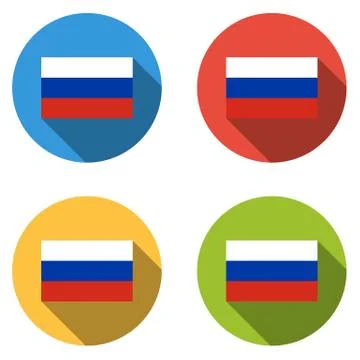 Collection of 4 isolated flat buttons (icons) with RUSSIAN FLAG Stock Illustration