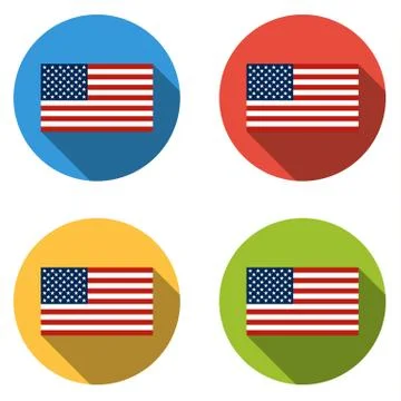 Collection of 4 isolated flat buttons (icons) with USA FLAG Stock Illustration