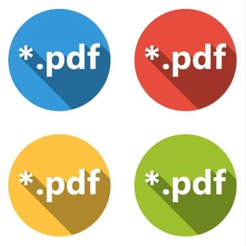 Collection of 4 isolated flat buttons (icons) for pdf extension Stock Illustration