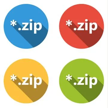 Collection of 4 isolated flat buttons (icons) for zip extension Stock Illustration