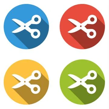Collection of 4 isolated flat buttons (icons) for scissors Stock Illustration