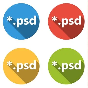 Collection of 4 isolated flat buttons (icons) for psd extension Stock Illustration