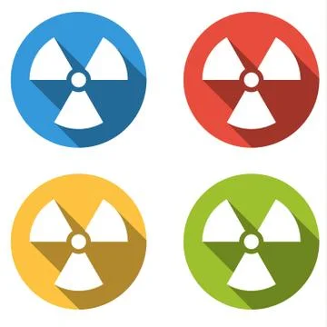 Collection of 4 isolated flat buttons (icons) for radiation hazard Stock Illustration