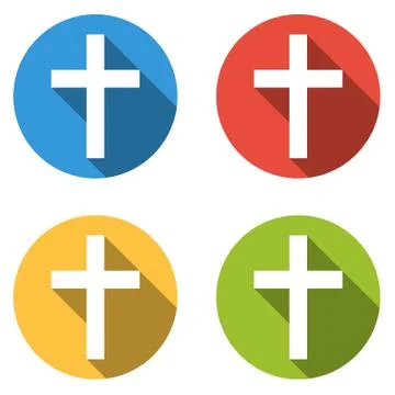 Collection of 4 isolated flat buttons (icons) with latin cross Stock Illustration