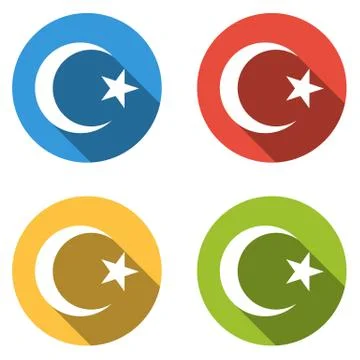 Collection of 4 isolated flat buttons (icons) with Star and Crescent Stock Illustration
