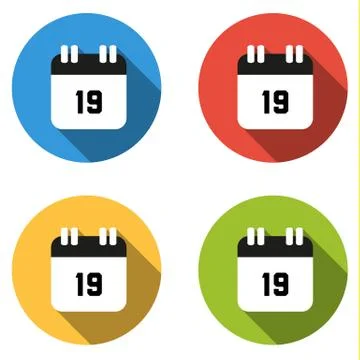 Collection of 4 isolated flat buttons (icons) for number 19 Stock Illustration