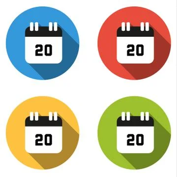 Collection of 4 isolated flat buttons (icons) for number 20 Stock Illustration