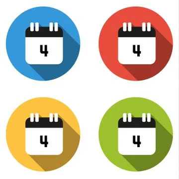 Collection of 4 isolated flat buttons (icons) for number 4 Stock Illustration