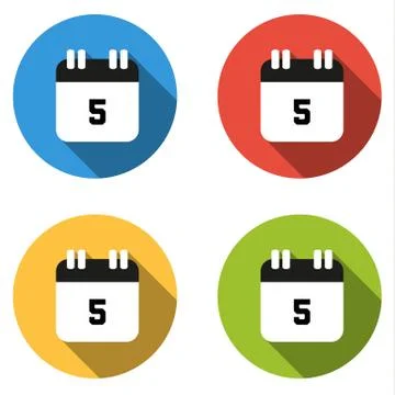 Collection of 4 isolated flat buttons (icons) for number 5 Stock Illustration