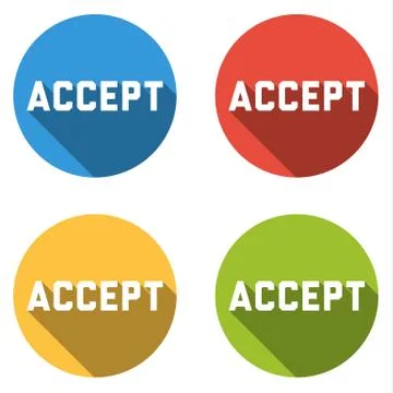 Collection of 4 isolated flat buttons with ACCEPT sign Stock Illustration