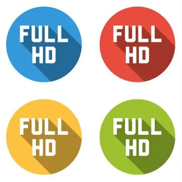 Collection of 4 isolated flat buttons (icons) with FULL HD sign Stock Illustration