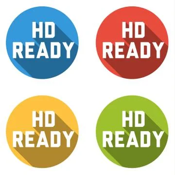 Collection of 4 isolated flat buttons (icons) with HD READY sign Stock Illustration