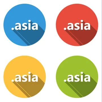 Collection of 4 isolated flat buttons (icons) for .asia domain Stock Illustration