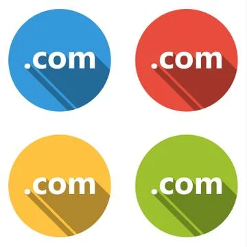 Collection of 4 isolated flat buttons (icons) for .com domain Stock Illustration
