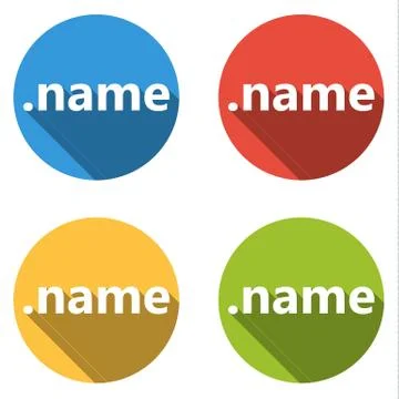 Collection of 4 isolated flat buttons (icons) for .name domain Stock Illustration