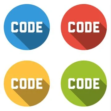 Collection of 4 isolated flat buttons with CODE text Stockillustratie