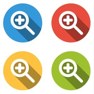 Collection of 4 isolated flat buttons for zoom in (magnify) Stock Illustration