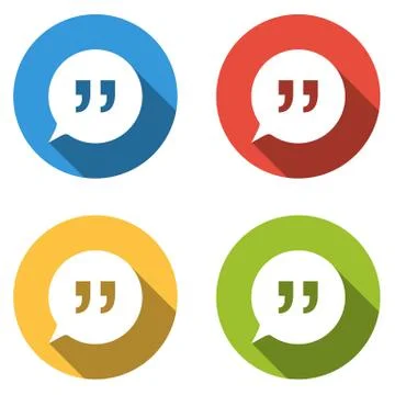 Collection of 4 isolated flat buttons for speech bubbles with quotes Stock Illustration