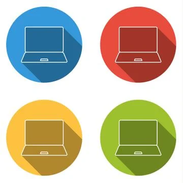 Collection of 4 isolated flat buttons for notebook (pc, notebook, computer) Stock Illustration