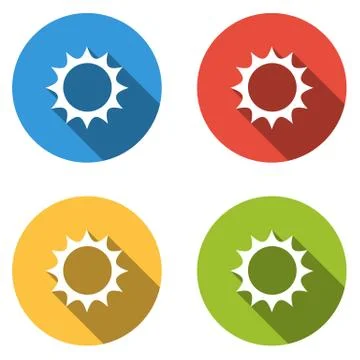 Collection of 4 isolated flat buttons for sun - sunny, sunshine, heat Stock Illustration