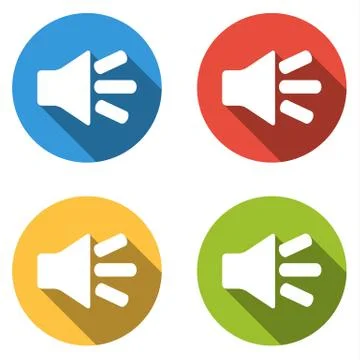 Collection of 4 isolated flat buttons for (loud) sound on Stock Illustration