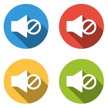 Collection of 4 isolated flat buttons for no sound Stock Illustration