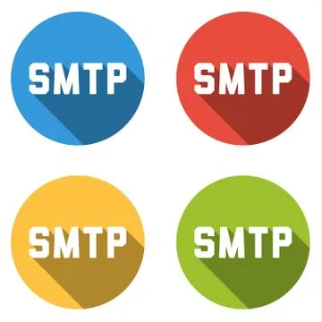 Collection of 4 isolated flat buttons for SMTP (Simple Mail Transfer) Stock Illustration