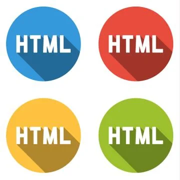 Collection of 4 isolated flat buttons for HTML (HyperText Markup Language) Illustrazione stock