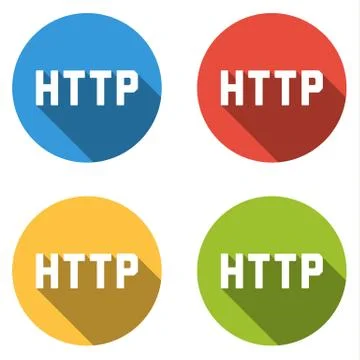 Collection of 4 isolated flat buttons for HTTP (Hypertext Transfer Protocol) Stock Illustration