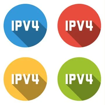 Collection of 4 isolated flat buttons for IPV4 (Internet Protocol version 4) Stock Illustration