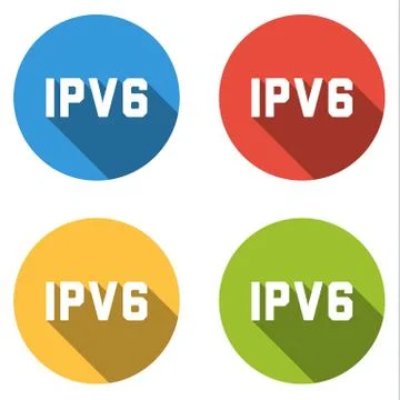 Collection of 4 isolated flat buttons for IPV6 (Internet Protocol version 6) Stock Illustration