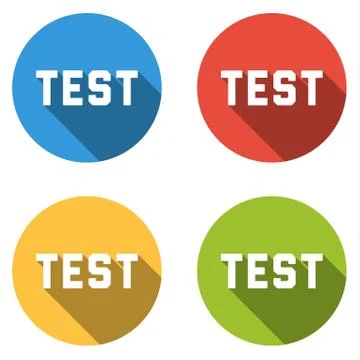 Collection of 4 isolated flat buttons for TEST (test now, trial, ...) Stock Illustration