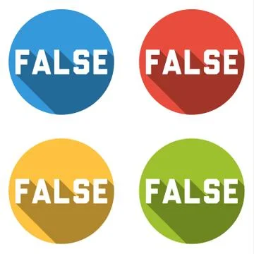 Collection of 4 isolated flat buttons for FALSE (choice or vote button) Stock Illustration