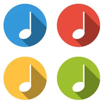 Collection of 4 isolated flat buttons for note (music, sound, ...) Stock Illustration