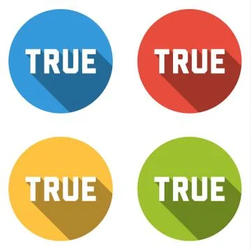Collection of 4 isolated flat buttons for TRUE (choice or vote button) Stock Illustration