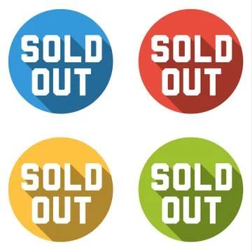 Collection of 4 isolated flat colorful buttons for sold out Stock Illustration